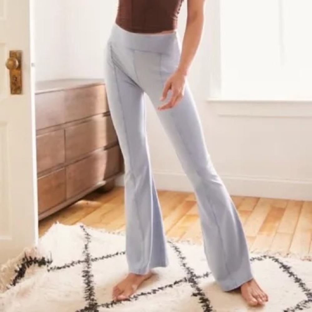 Urban Outfitters Aria Flared Leggings - Baby Blue Cotton Pants